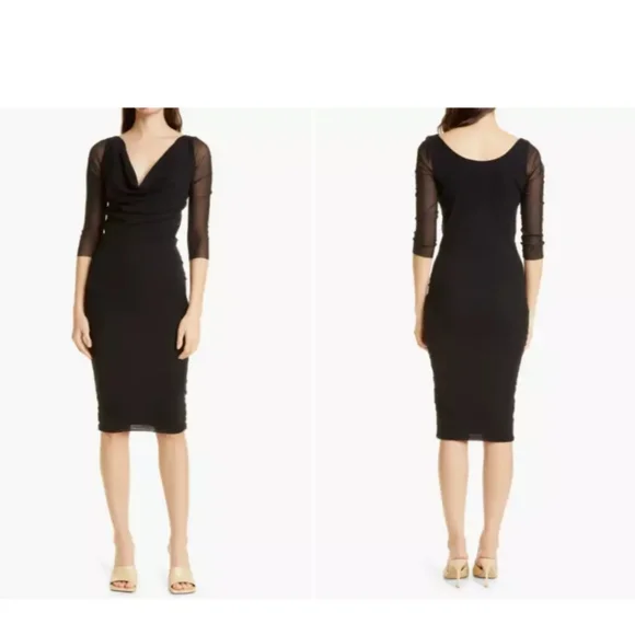 Fuzzi Black Draped Sheer Dress - Picture 3 of 5